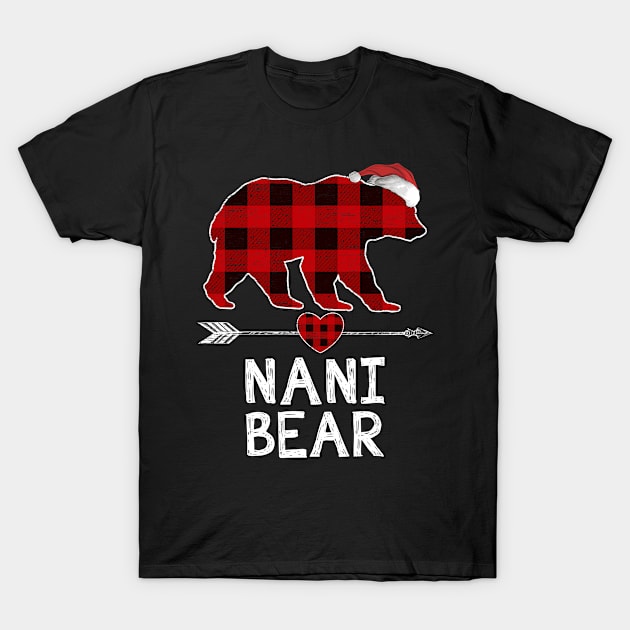 Red Plaid Nani Bear Santa Arrow Shirt Matching Pajama Family T-Shirt by tabaojohnny